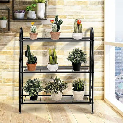Indoor/Outdoor Black Metal 3-Tier Bookcase Plant Stand Shelving Rack