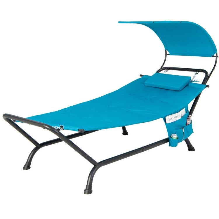 Teal Blue Outdoor Hammock Chaise Lounge Chair Cot with Canopy and Storage Bag