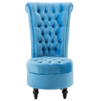 Blue Tufted High Back Plush Velvet Upholstered Accent Low Profile Chair