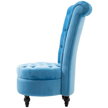 Blue Tufted High Back Plush Velvet Upholstered Accent Low Profile Chair