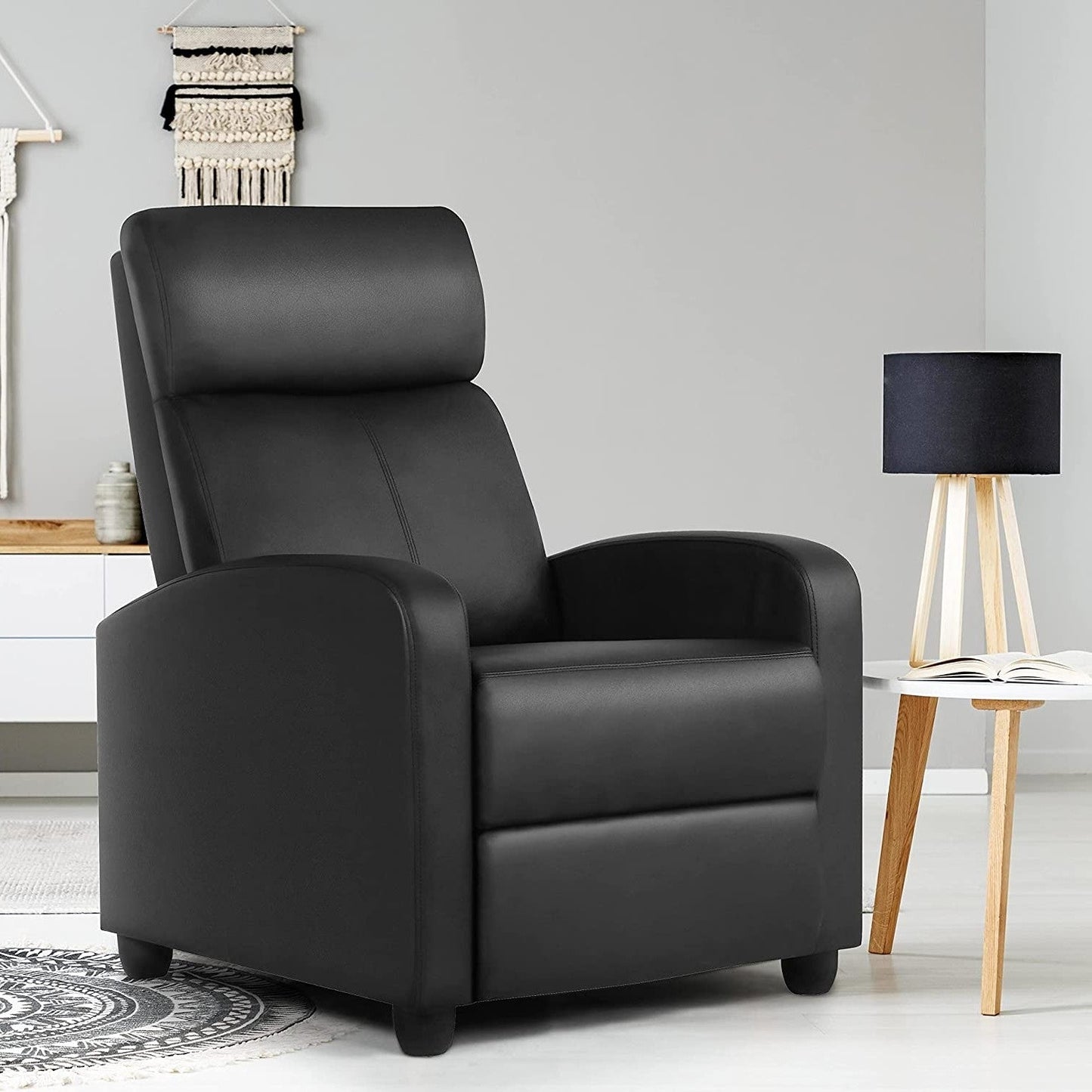 Black High-Density Faux Leather Push Back Recliner Chair