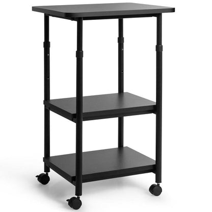 Black Multifunction Adjustable Height 3-tier Printer Stand on Wheels