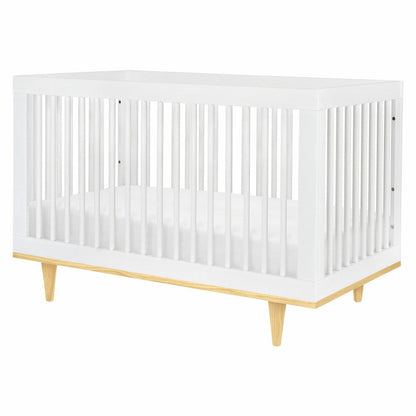 Modern Classic Solid Wooden Crib in White with Natural Wood Legs