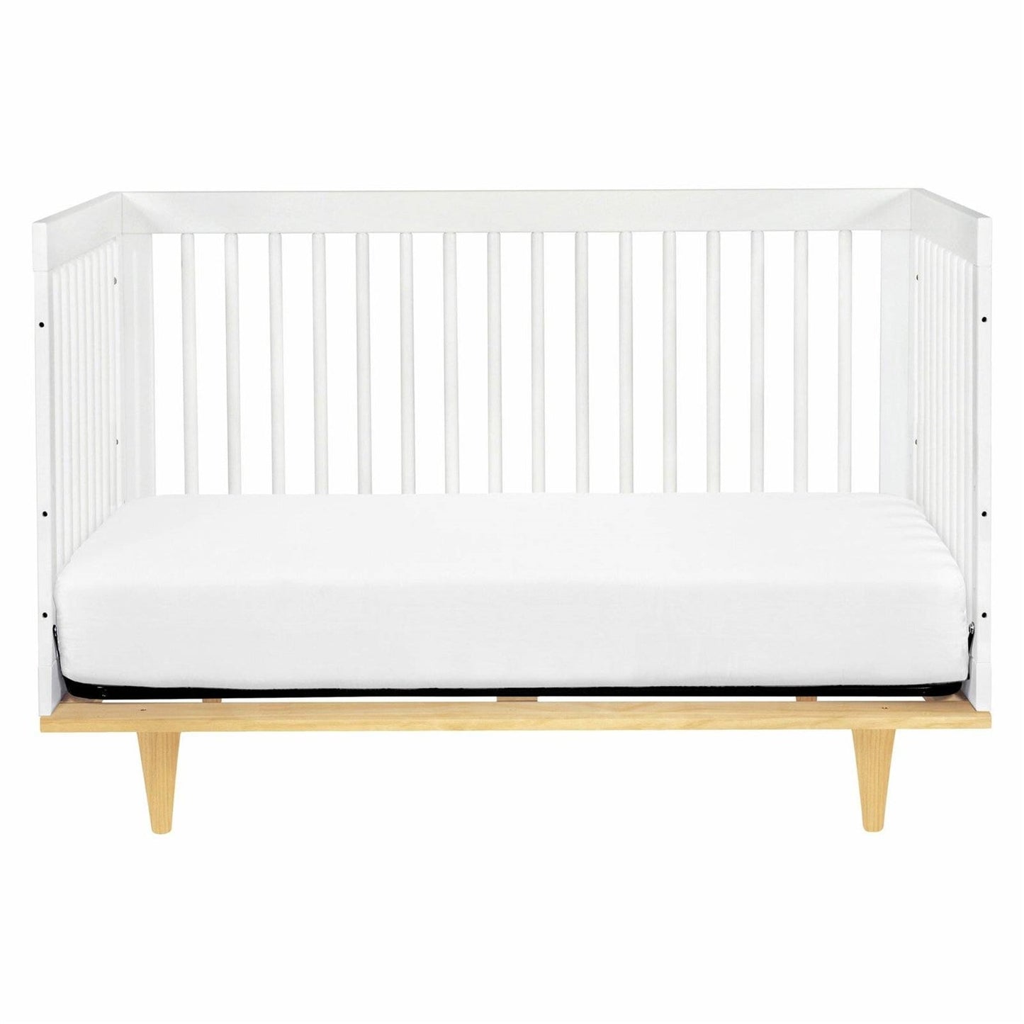 Modern Classic Solid Wooden Crib in White with Natural Wood Legs