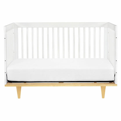 Modern Classic Solid Wooden Crib in White with Natural Wood Legs