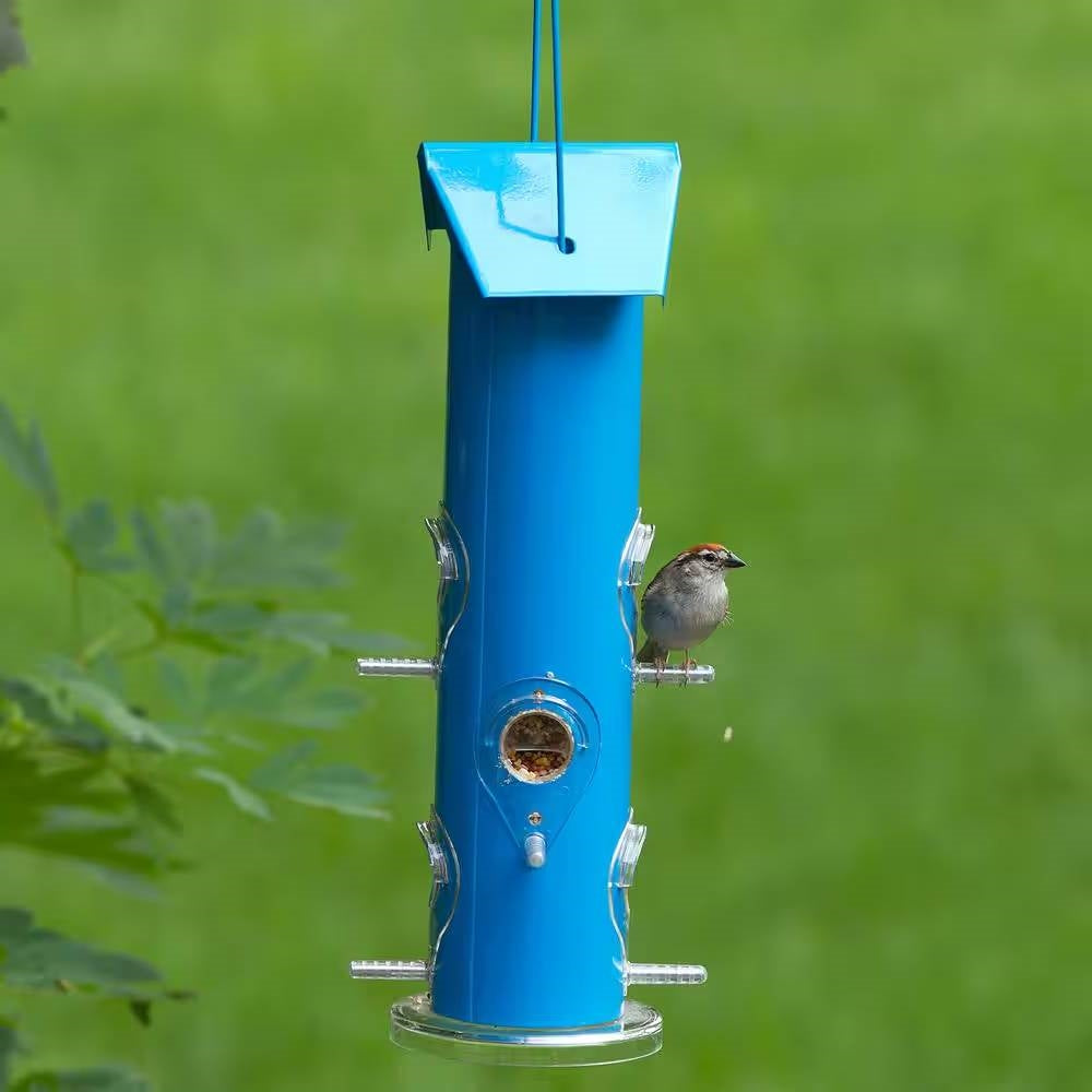 Outdoor Patio Garden 6-Perch Metal Tube Bird Feeder in Blue