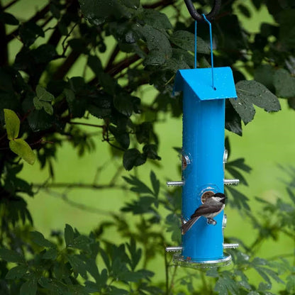 Outdoor Patio Garden 6-Perch Metal Tube Bird Feeder in Blue