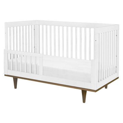 3-in-1 Modern Solid Wood Crib in White with Mid Century Style Legs in Walnut