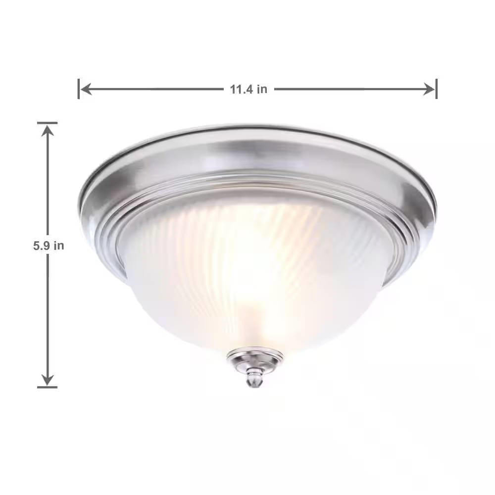 Round 11-inch Brushed Nickel Flush Mount Ceiling Light with Frosted Glass Shade