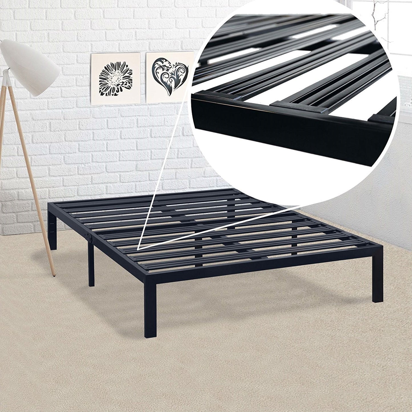 Twin size Heavy Duty Metal Platform Bed Frame with Wide Steel Slats