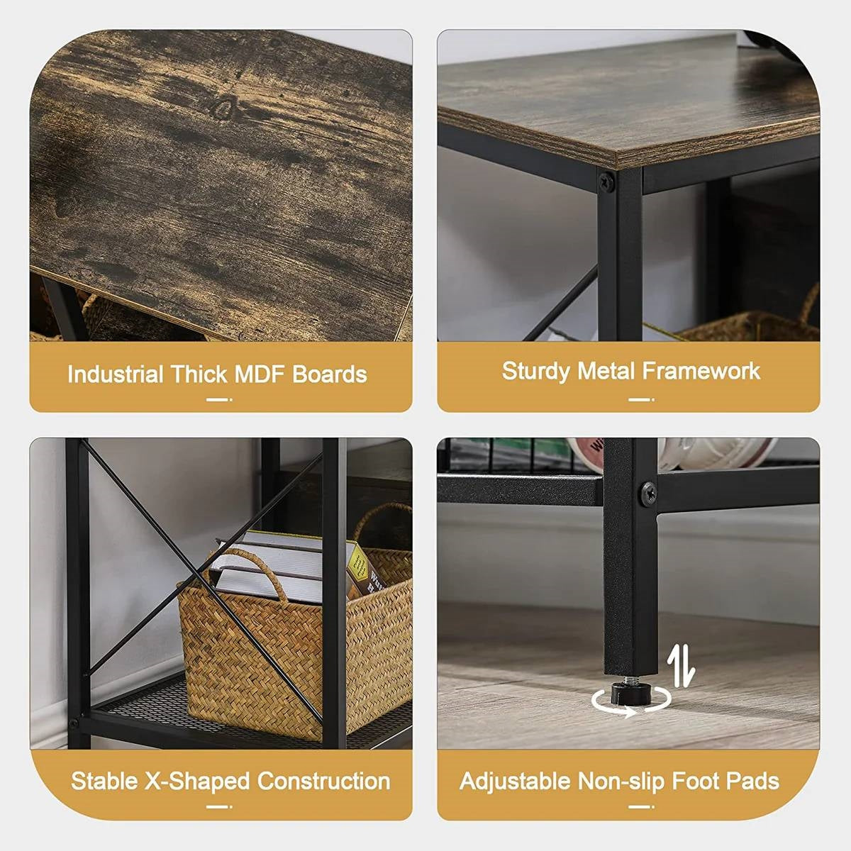 Industrial Farmhouse Metal Wood TV Stand with Media Storage Shelves