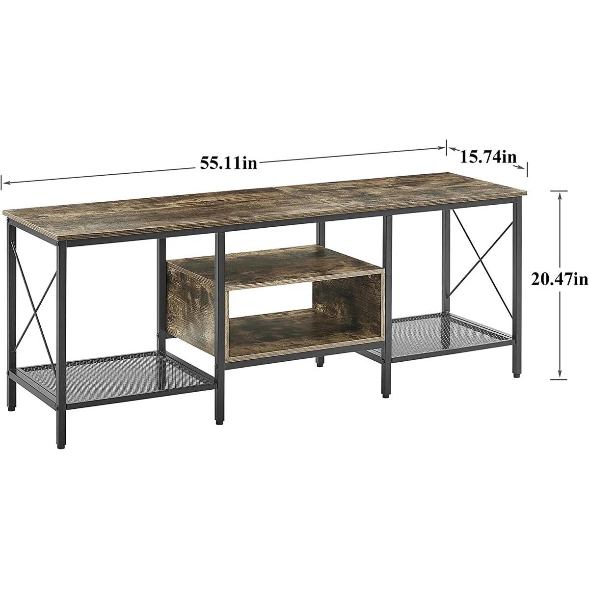 Industrial Farmhouse Metal Wood TV Stand with Media Storage Shelves