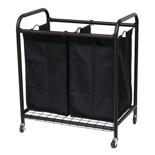 Bronze Laundry Hamper Cart with 2 Black Sorter Bags