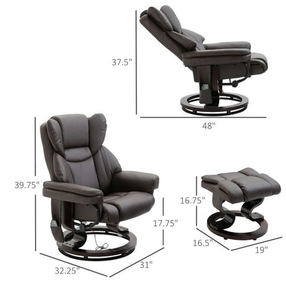 Adjustable Brown Faux Leather Remote Massage Recliner Chair w/ Ottoman