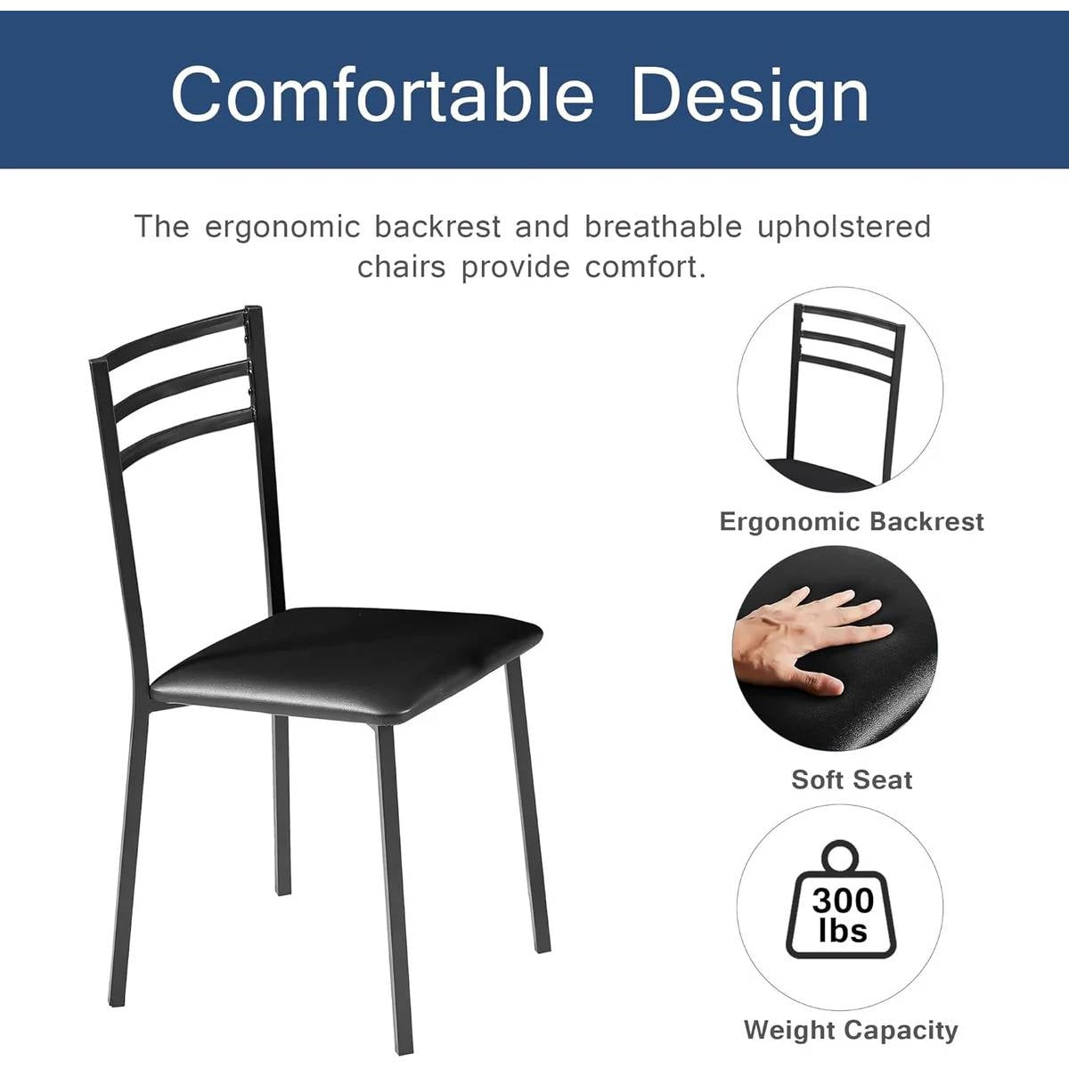 Modern 3-Piece Kitchen Dining Set with Round Wood-Top Table and 2 Chairs