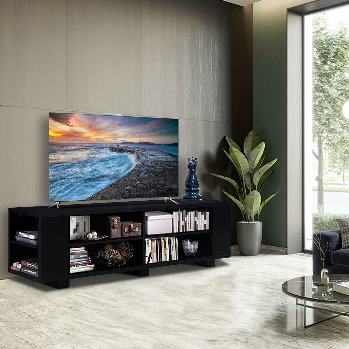 Modern Entertainment Center in Black Wood Finish - Holds up to 60-inch TV