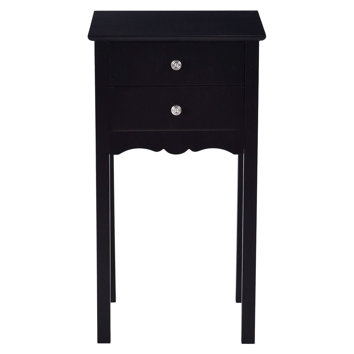 Elegant 2-Drawer End Table Nightstand Side Table in Black Wood Finish