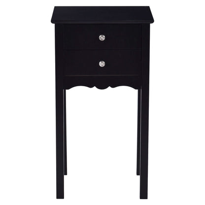 Elegant 2-Drawer End Table Nightstand Side Table in Black Wood Finish