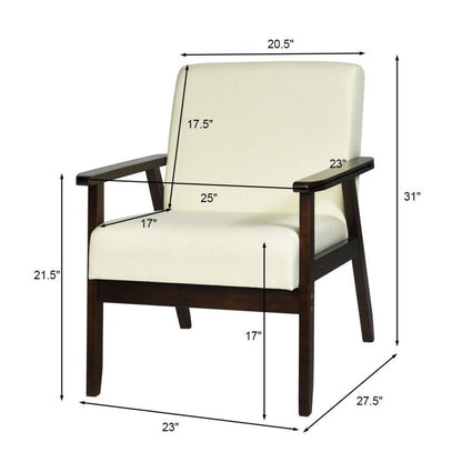 Retro Modern Classic Beige Linen Wide Accent Chair with Espresso Wood Frame