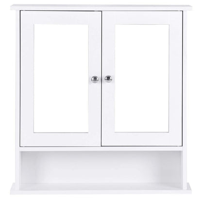 White Bathroom Wall Medicine Cabinet with Mirror and Open Shelf