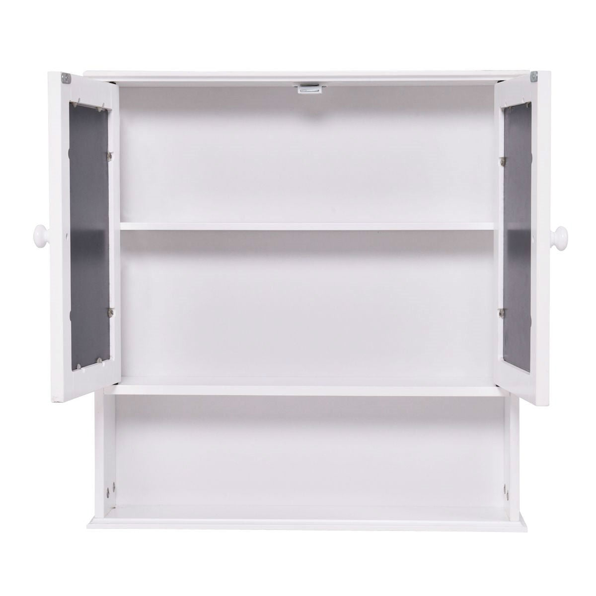 Simple Bathroom Mirror Wall Cabinet in White Wood Finish 23 x 22 inch