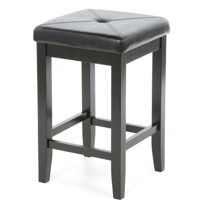 Set of 2 - Black 24-inch Backless Barstools with Faux Leather Seat