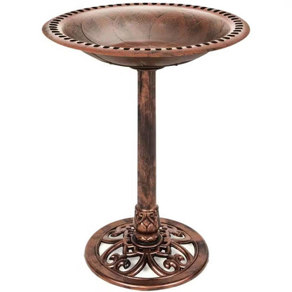 Outdoor Garden Polyresin Bird Bath in Rustic Aged Copper Brown Finish