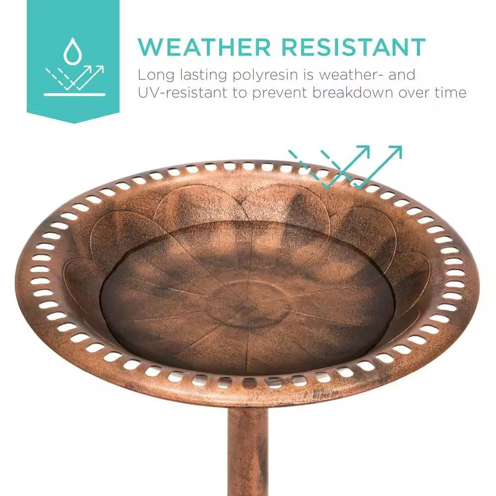 Outdoor Garden Polyresin Bird Bath in Rustic Aged Copper Brown Finish