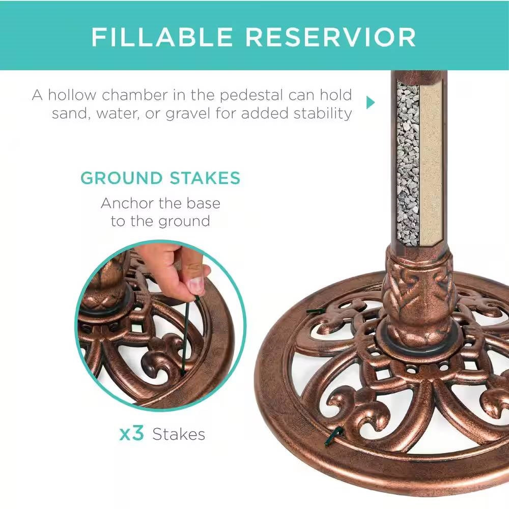 Outdoor Garden Polyresin Bird Bath in Rustic Aged Copper Brown Finish