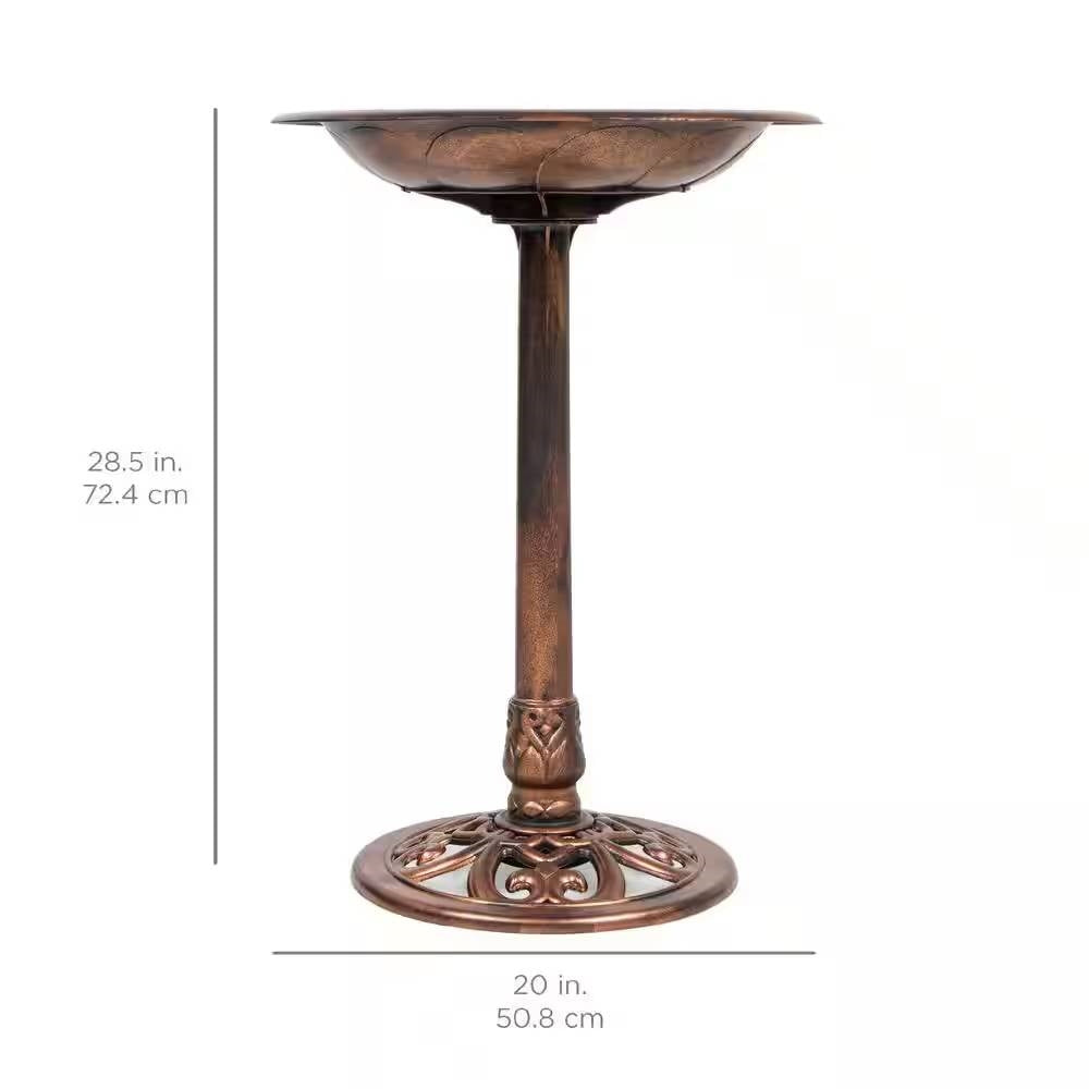 Outdoor Garden Polyresin Bird Bath in Rustic Aged Copper Brown Finish