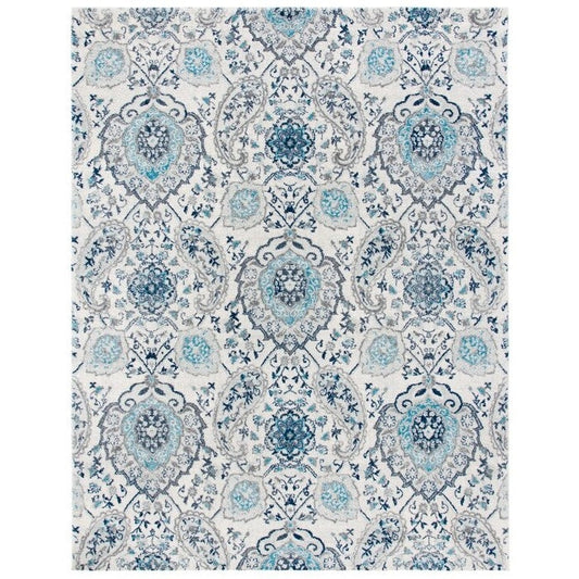 3' x 5' Coastal Blue Grey Damask Indoor Area Rug