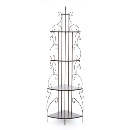 Ornate 4-Tier Metal Corner Bakers Rack Kitchen Dining Shelf