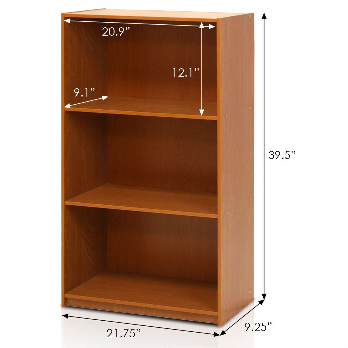 Modern 3-Shelf Bookcase in Light Cherry Wood Finish