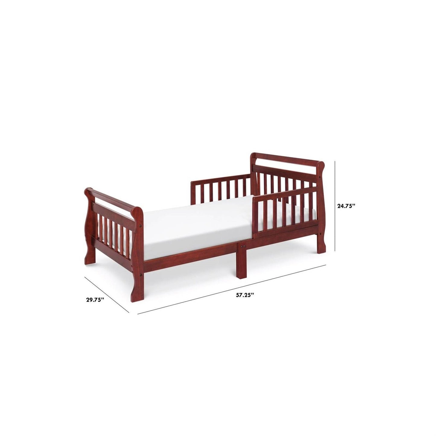 Cherry Modern Slatted Guard Rails Toddler Sleigh Bed