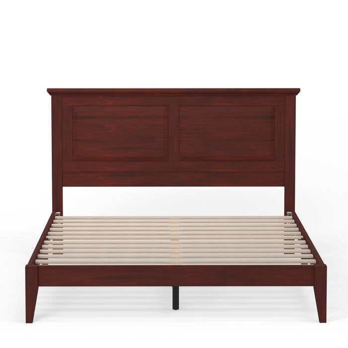 Queen Traditional Solid Oak Wooden Platform Bed Frame with Headboard in Cherry