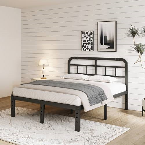 California King Size Heavy Duty Black Metal Platform Bed Frame with Headboard