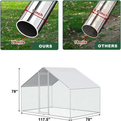 9.8 Ft x 6.5 Ft. Large Metal Outdoor Walk-in Chicken Coop with Waterproof Cover