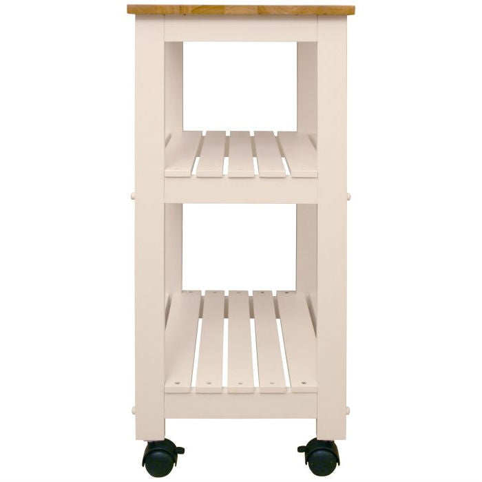 White Kitchen Microwave Cart with Butcher Block Top & Locking Casters