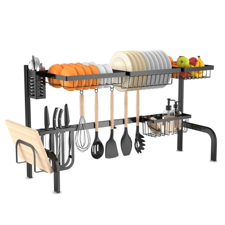 2 Tier Black Steel Adjustable Over the Sink Dish Drying Rack