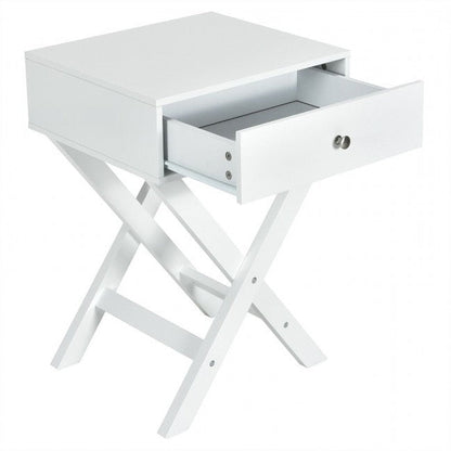 Retro White X-Shape 1 Drawer Nightstand Coffee Table