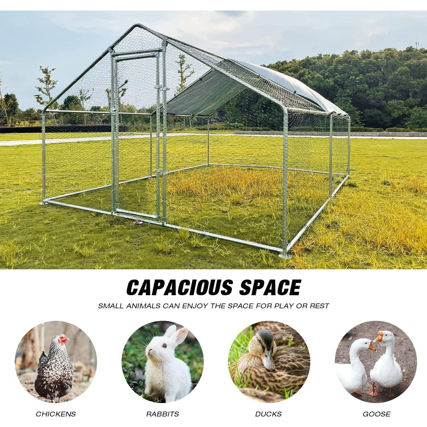13-ft x 10-ft Metal Wire Mesh Chicken Coop Run Pen Outdoor with Waterproof Cover