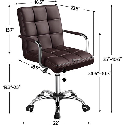 Dark Brown Modern Faux Leather Mid-Back Office Chair with Armrests and Wheels