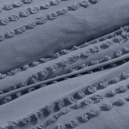 King size 5-Piece 100-Percent Cotton Clip Dot Boho Comforter Set in Denim Blue