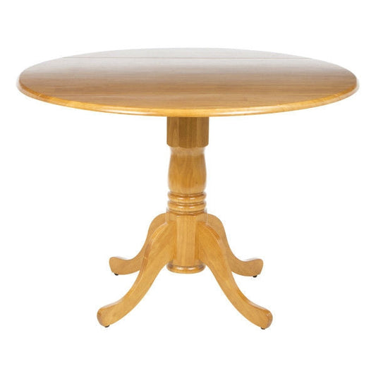 Round 42-inch Drop-Leaf Dining Table in Oak Wood Finish