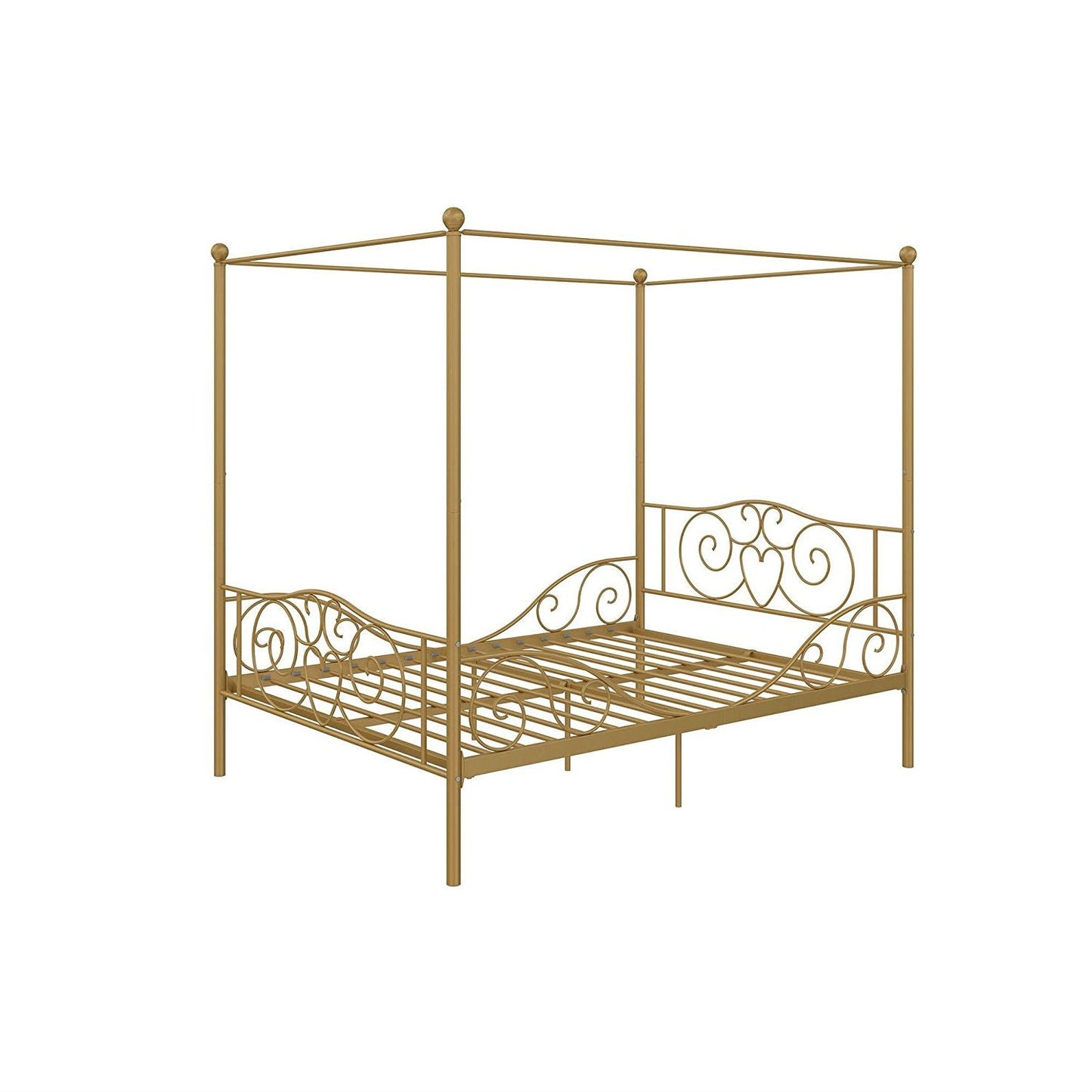 Full size Heavy Duty Metal Canopy Bed Frame in Gold Finish