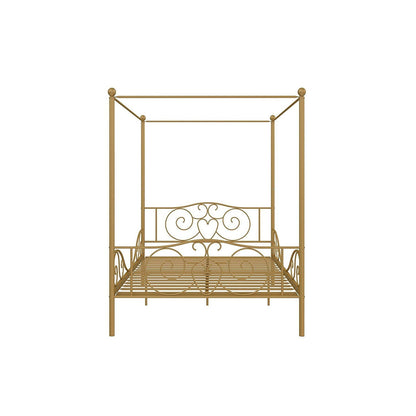 Full size Heavy Duty Metal Canopy Bed Frame in Gold Finish