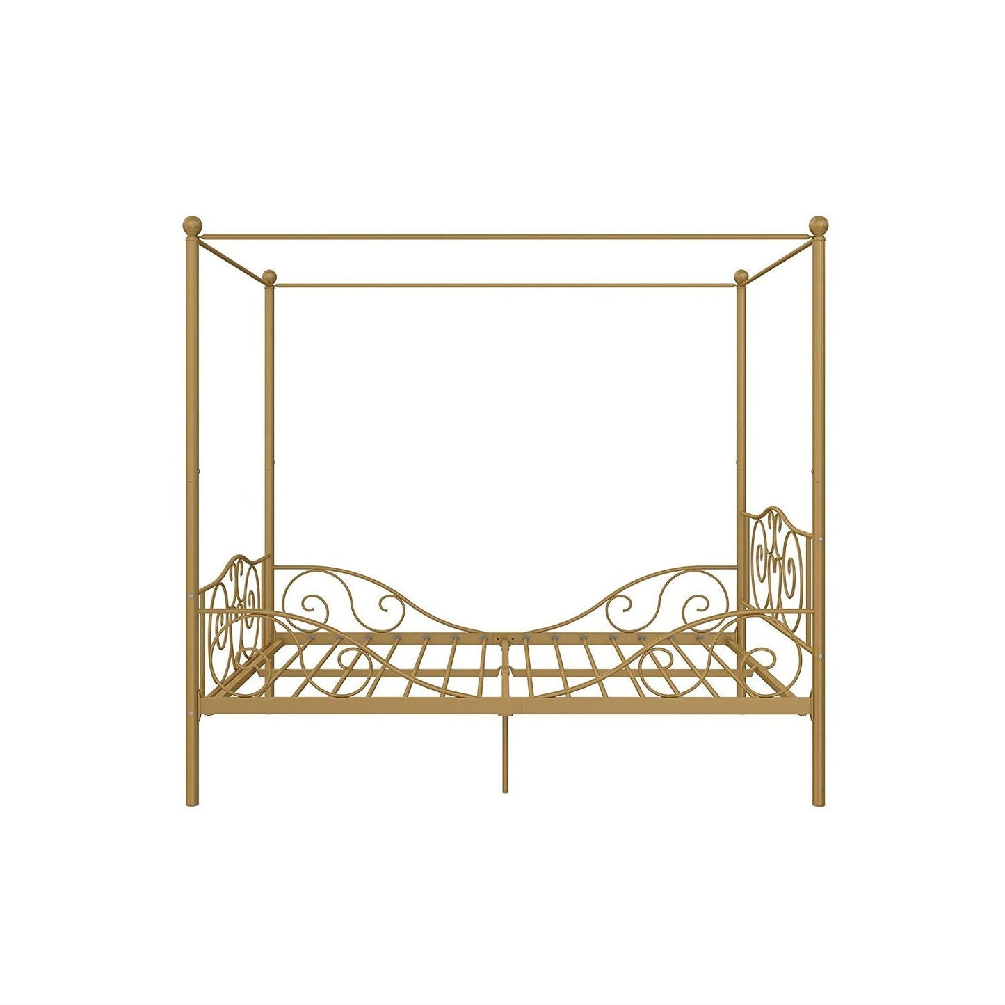 Full size Heavy Duty Metal Canopy Bed Frame in Gold Finish