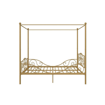 Full size Heavy Duty Metal Canopy Bed Frame in Gold Finish