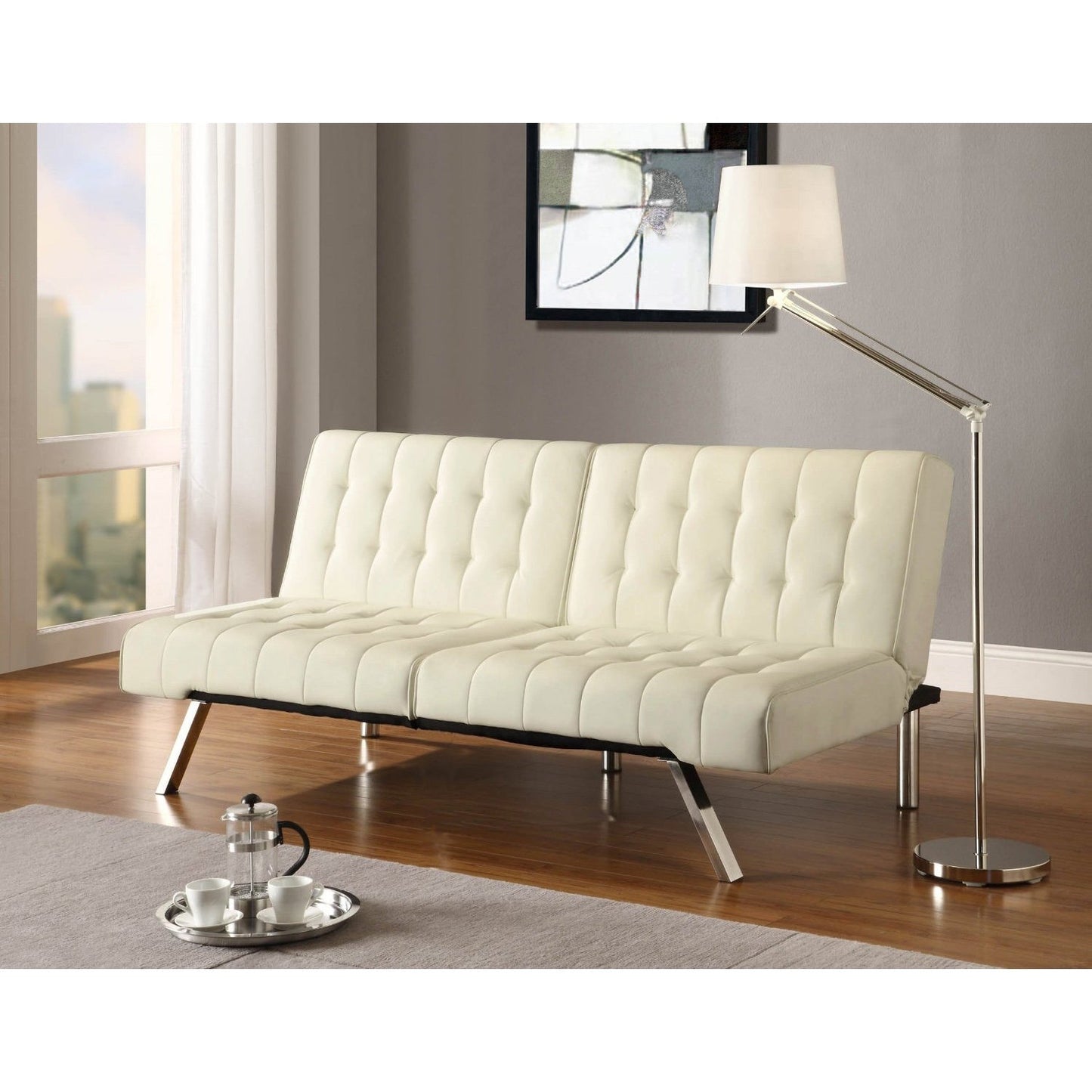 Splitback Multi-Position Futon Sofa Sleeper in Vanilla