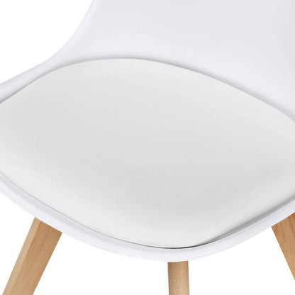 Set of 4 Modern White Shell Dining Chair Upholstered Padded Seat w/ Beechwood  Legs